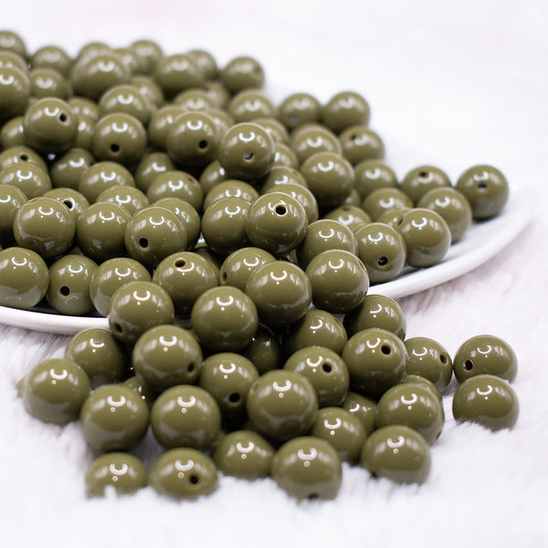front view of a pile of 12mm Army Green Acrylic Bubblegum Beads - 20 & 50 Count