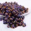 front view of a pile of 12mm Orange, Purple and Black Confetti Rhinestone AB Bubblegum Beads - 10 & 20 Count