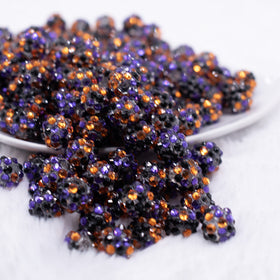 12mm Orange, Purple and Black Confetti Rhinestone AB Bubblegum Beads - 10 & 20 Count