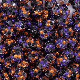 12mm Orange, Purple and Black Confetti Rhinestone AB Bubblegum Beads - 10 & 20 Count