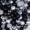 close up view of a pile of 12mm Black and Silver Acrylic Bubblegum Bead Mix