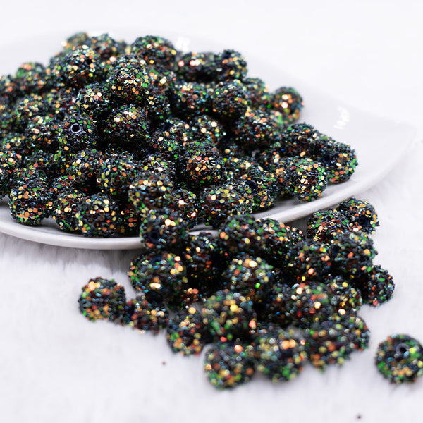 front view of a pile of 12mm Black Multi-Color Sequin Confetti Bubblegum Beads