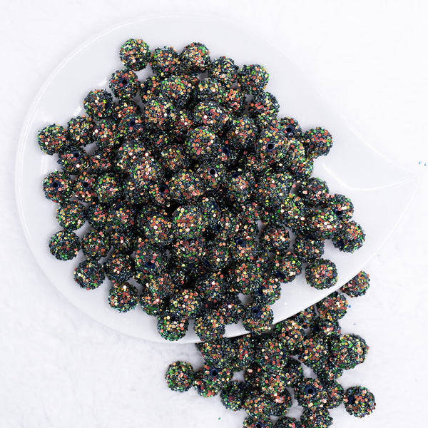 top view of a pile of 12mm Black Multi-Color Sequin Confetti Bubblegum Beads
