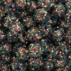 close up view of a pile of 12mm Black Multi-Color Sequin Confetti Bubblegum Beads