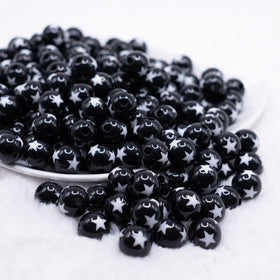 12mm Black with White Stars Bubblegum Beads