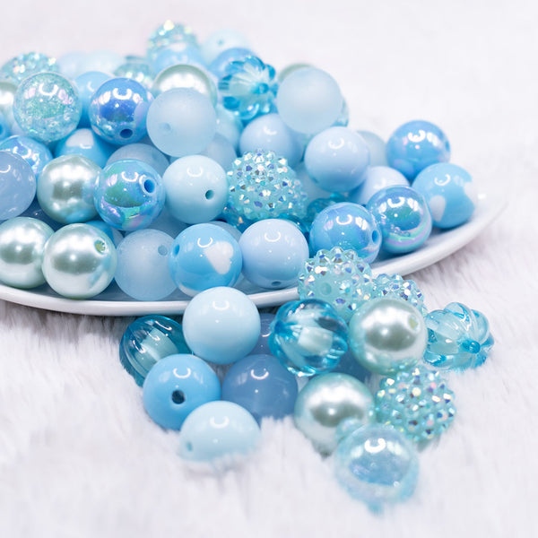 12mm Blue variety mix bubblegum beads