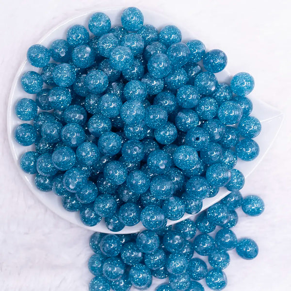 top view of a pile of 12mm Blue Shimmer Glitter Sparkle Bubblegum Beads - 20 Count