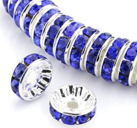 12mm Royal Blue Rhinestone Rondelle Spacer Beads - Set of 10