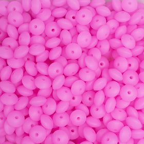 12mm Bright Pink Glow in The Dark Lentil Silicone Bead