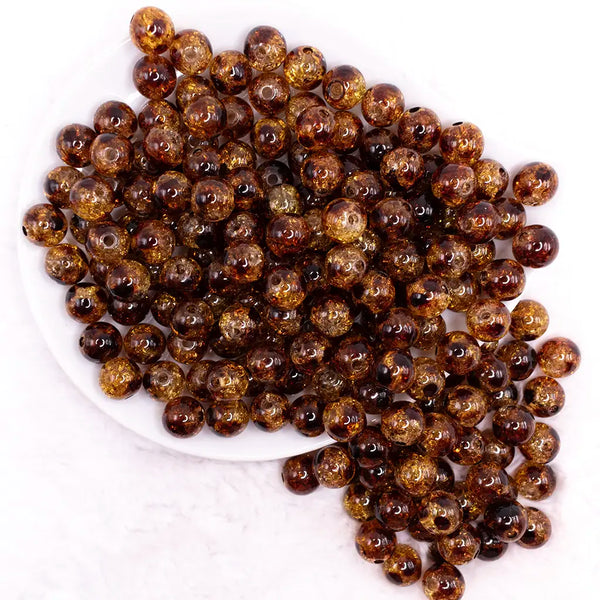 top view of a pile of 12mm Brown Crackle Leopard Print Bubblegum Beads - 20 Count