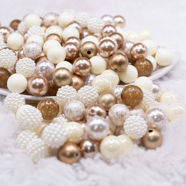 front view of cream and gold 12mm Silver STARTER PACK Acrylic Bubblegum Bead Mix - 600 BEADS!