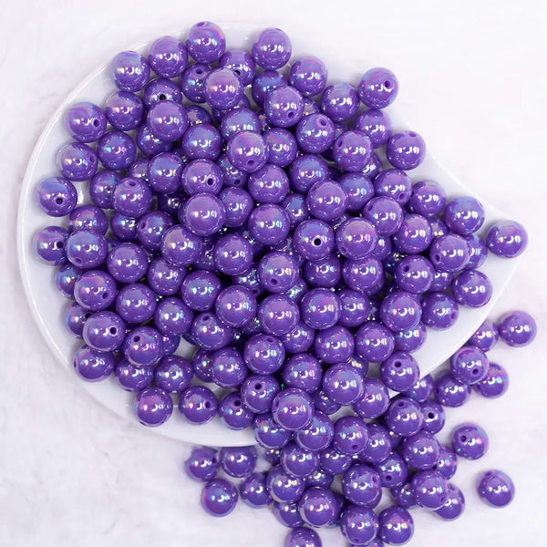 top view of a pile of 12mm Dark Purple AB Solid Acrylic Bubblegum Beads