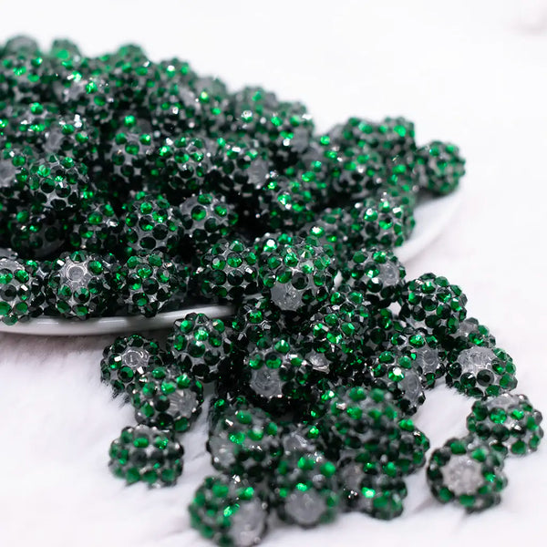 front view of a pile of 12mm Green Rhinestone Bubblegum Beads - 10 & 20 Count