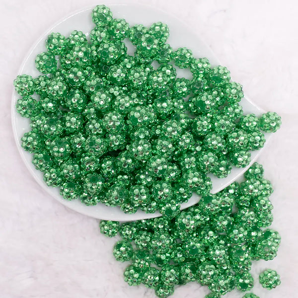 top view of a pile of 12mm Green Rhinestone Bubblegum Beads