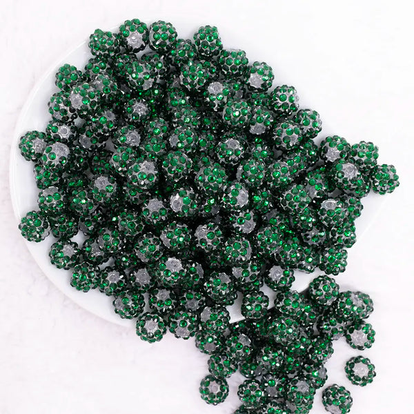 top view of a pile of 12mm Green Rhinestone Bubblegum Beads - 10 & 20 Count