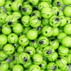 close up view of a pile of 12mm Green with Black Spider Print Bubblegum Beads