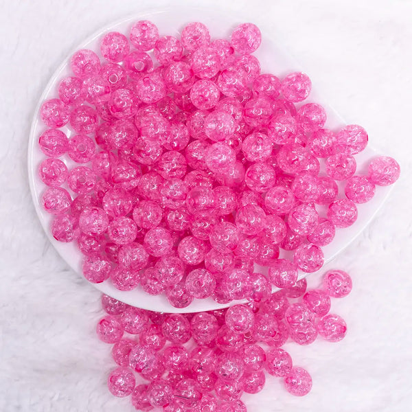 top view of a pile of 12mm Hot Pink Crackle Bubblegum Beads