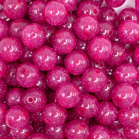 12mm Hot Pink Shimmer Glitter Sparkle Bubblegum Beads - 20 Count