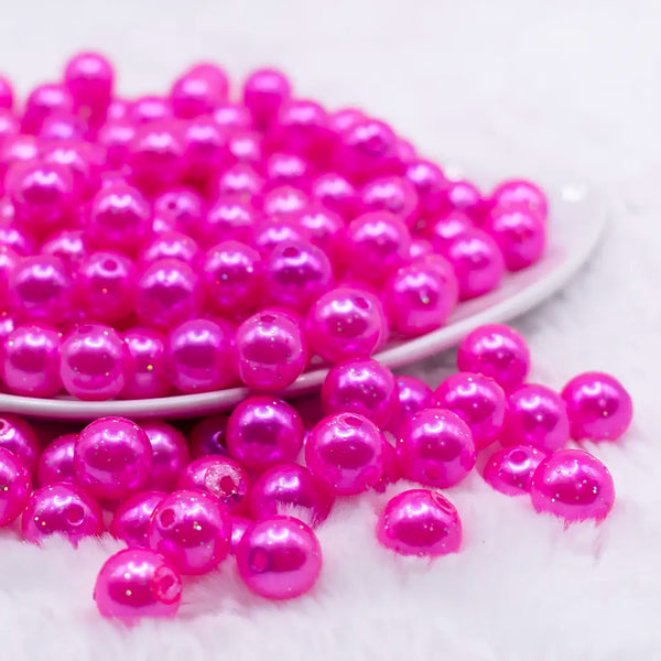 front view of a pile of 12mm Hot Pink with Glitter Faux Pearl Bubblegum Beads