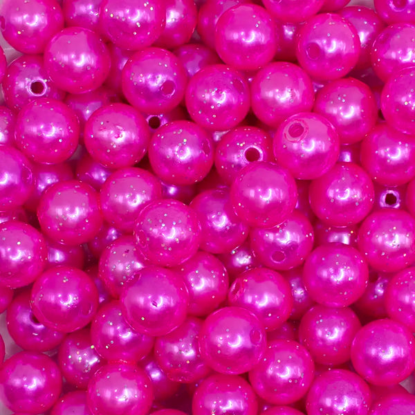 close up view of a pile of 12mm Hot Pink with Glitter Faux Pearl Bubblegum Beads