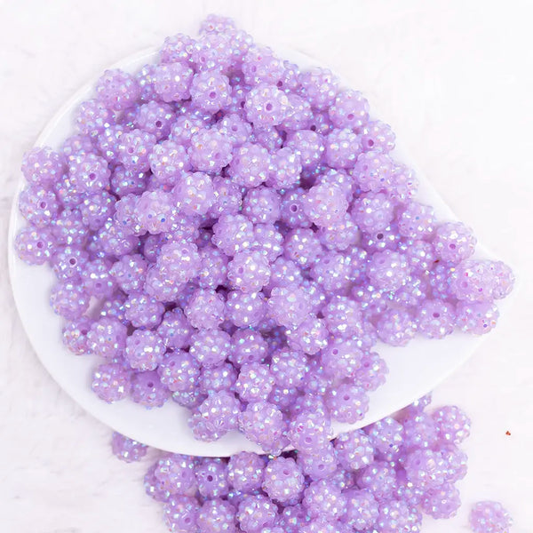 top view of a pile of 12mm Neon Light Purple Rhinestone AB Bubblegum Beads - 10 & 20 Count