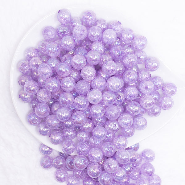top view of a pile of 12mm Light Purple Crackle AB Bubblegum Beads