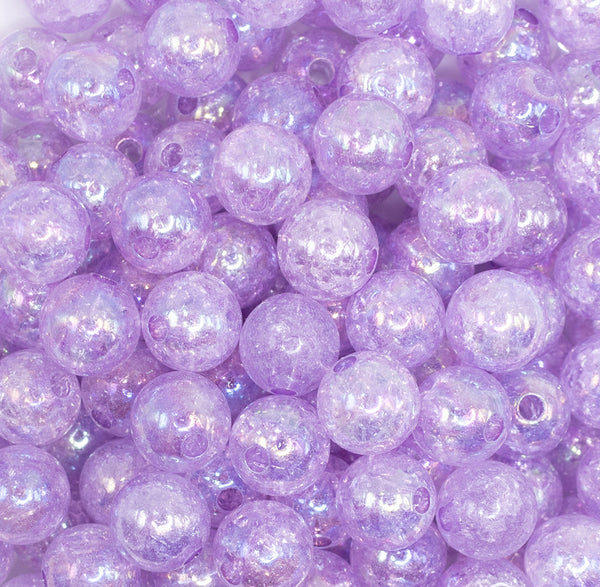 close up view of a pile of 12mm Light Purple Crackle AB Bubblegum Beads