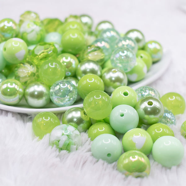 front view of a pile of 12mm Lime Green Acrylic Bubblegum Bead Mix