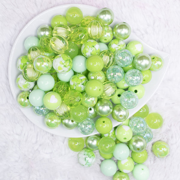 top view of a pile of 12mm Lime Green Acrylic Bubblegum Bead Mix