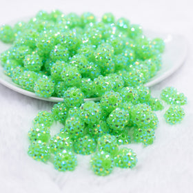 12mm Neon Green Rhinestone AB Bubblegum Beads - 10 & 20 Count