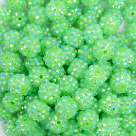 12mm Neon Green Rhinestone AB Bubblegum Beads - 10 & 20 Count