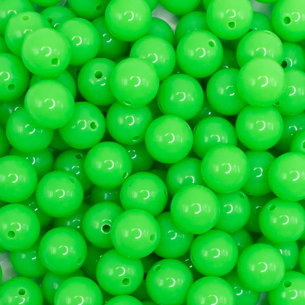 close up view of a pile of 12mm Neon Green Solid Bubblegum Beads