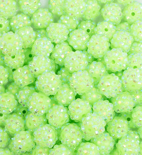 12mm Neon Lime Green Rhinestone AB Bubblegum Beads - 10 & 20 Count