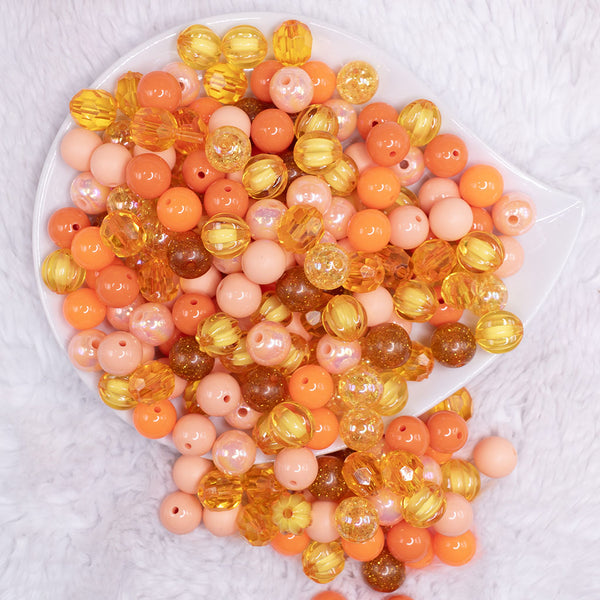 top view of a pile of 12mm Orange Acrylic Bubblegum Bead Mix