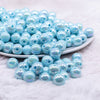front view of a pile of 12mm Pastel Blue AB Solid Bubblegum Beads