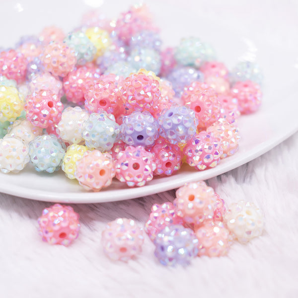 front view of a pile of 12mm Pastel Rhinestone AB Acrylic Bubblegum Bead Mix - Choose Count