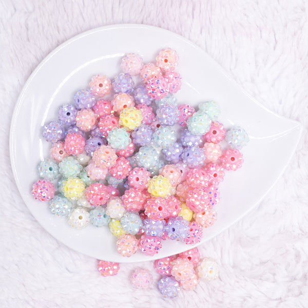 top view of a pile of 12mm Pastel Rhinestone AB Acrylic Bubblegum Bead Mix - Choose Count