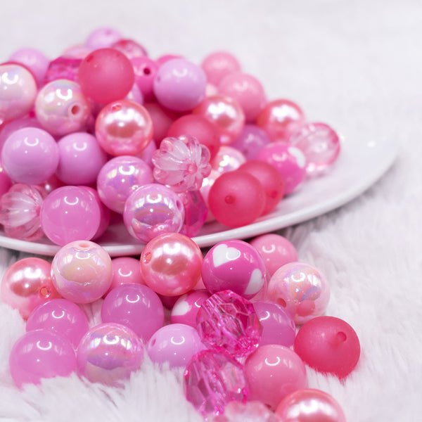 front view of pink 12mm Silver STARTER PACK Acrylic Bubblegum Bead Mix - 600 BEADS!