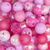 close up view of a pile of 12mm Pink Acrylic Bubblegum Bead Mix