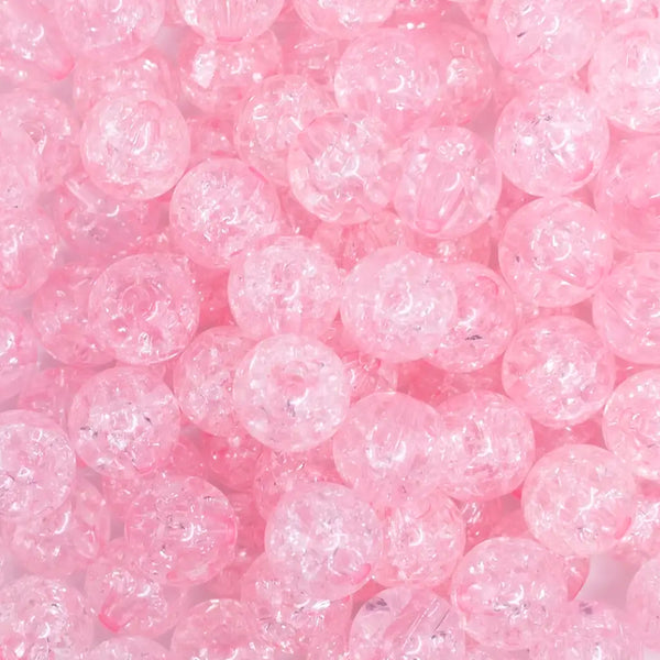 close up view of a pile of 12mm Pink Crackle Bubblegum Beads