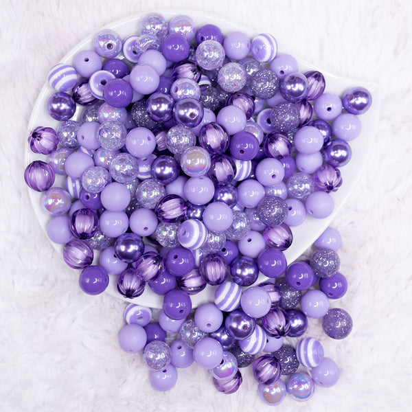 top view of a pile of 12mm Purple Acrylic Bubblegum Bead Mix