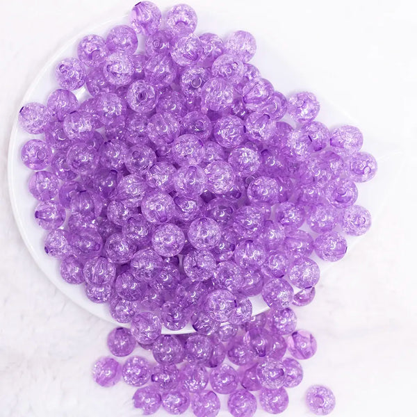 top view of a pile of 12mm Purple Crackle Bubblegum Beads