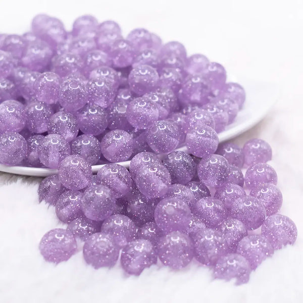 front view of a pile of 12mm Light Purple Shimmer Glitter Sparkle Bubblegum Beads - 20 Count
