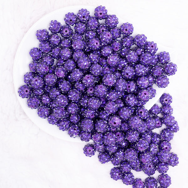 top view of a pile of 12mm Purple Rhinestone Bubblegum Beads - 10 & 20 Count