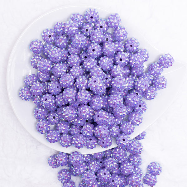top view of a pile of 12mm Lilac Purple Bliss Rhinestone AB Bubblegum Beads - 10 & 20 Count