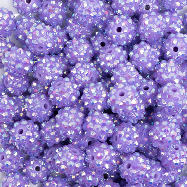 close up view of a pile of 12mm Lilac Purple Bliss Rhinestone AB Bubblegum Beads - 10 & 20 Count