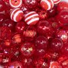 close up view of a pile of 12mm Red Acrylic Bubblegum Bead Mix
