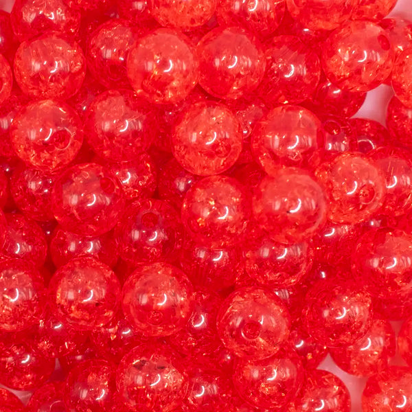 close up view of a pile of 12mm Red Crackle Bubblegum Beads