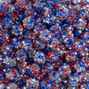 close up view of a pile of 12mm Red, White & BlueConfetti Rhinestone AB Bubblegum Beads -10 & 20 Count