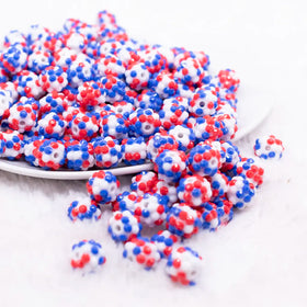 12mm Red, White and Blue Confetti Rhinestone Bubblegum Beads